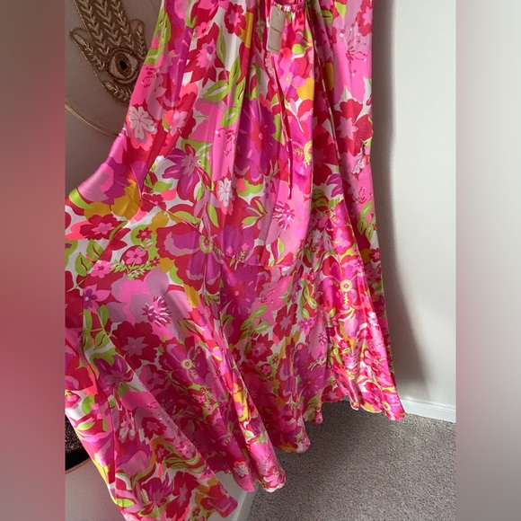 Free People Pink Bright Floral Lace Boho Flowy Maxi dress - Picture 7 of 8